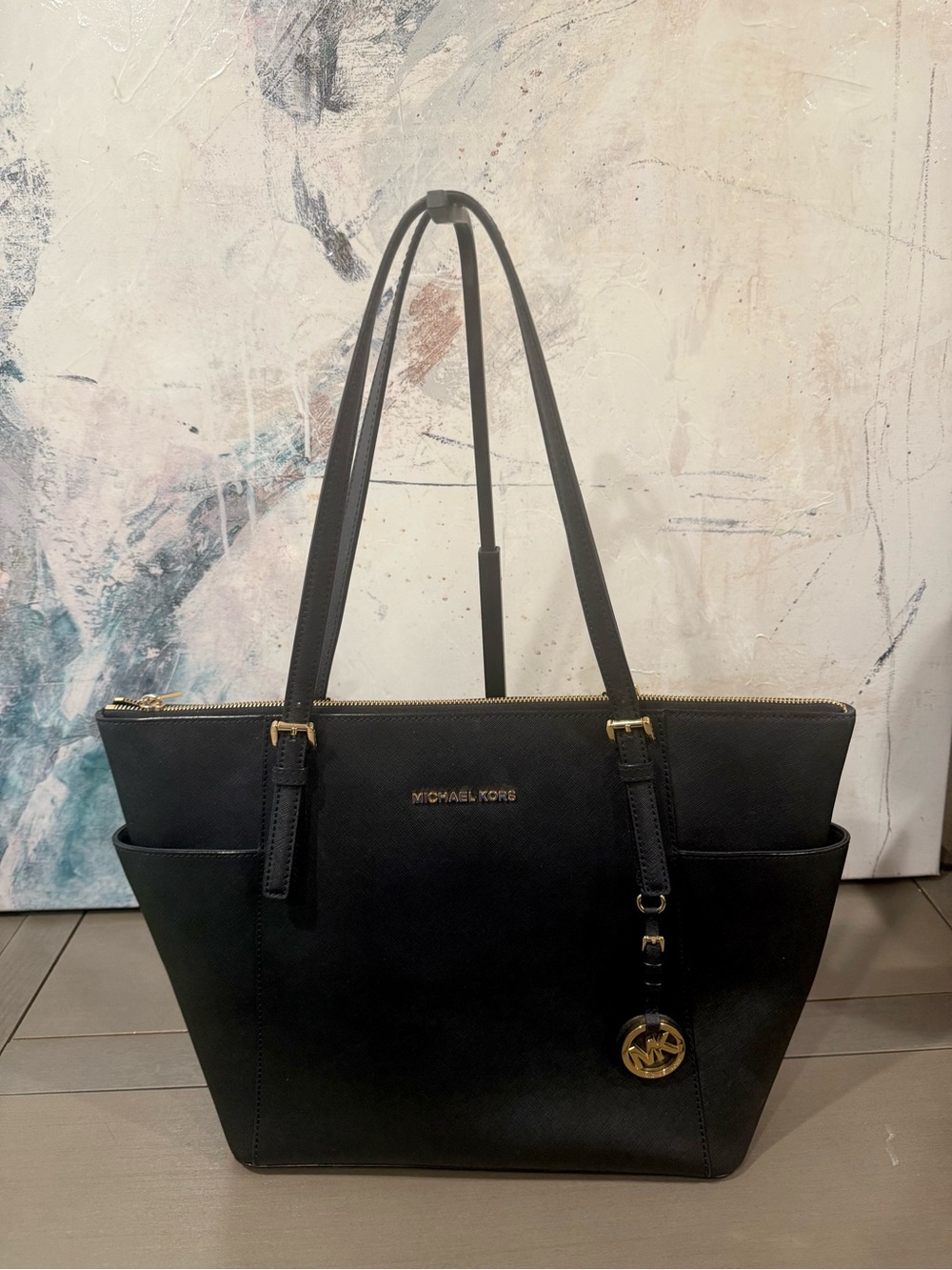 Michael Kors Large Saffiano Leather Shoulder Tote Handbag Purse Bag Black ECU